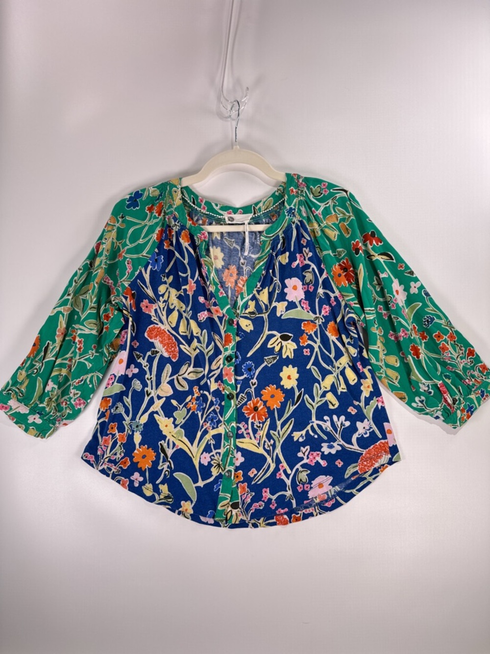 Loved By Anthro Boho Floral Mixed Print Raglan Blouse XS - Picture 2 of 9